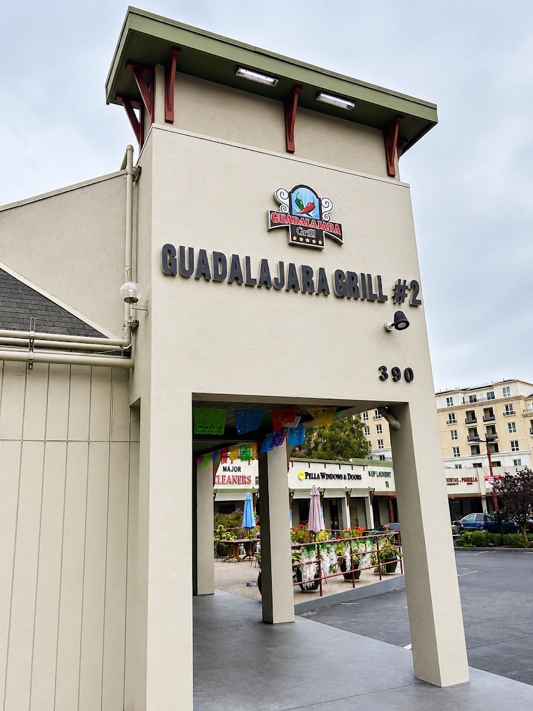 Exterior entrance and signage of Guadalajara Grill #02 in Belmont.